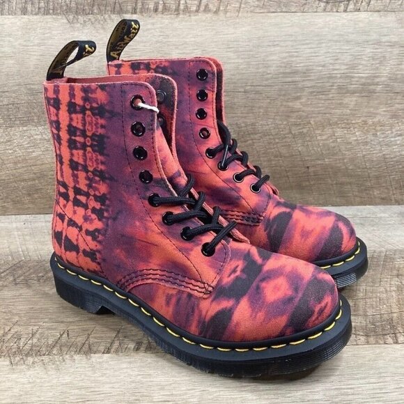Dr. Martens Shoes - Dr Martens Pascal Tie Dye Pink Purple Air Ware Docs Combat Boots Womens Sz 5 NEW